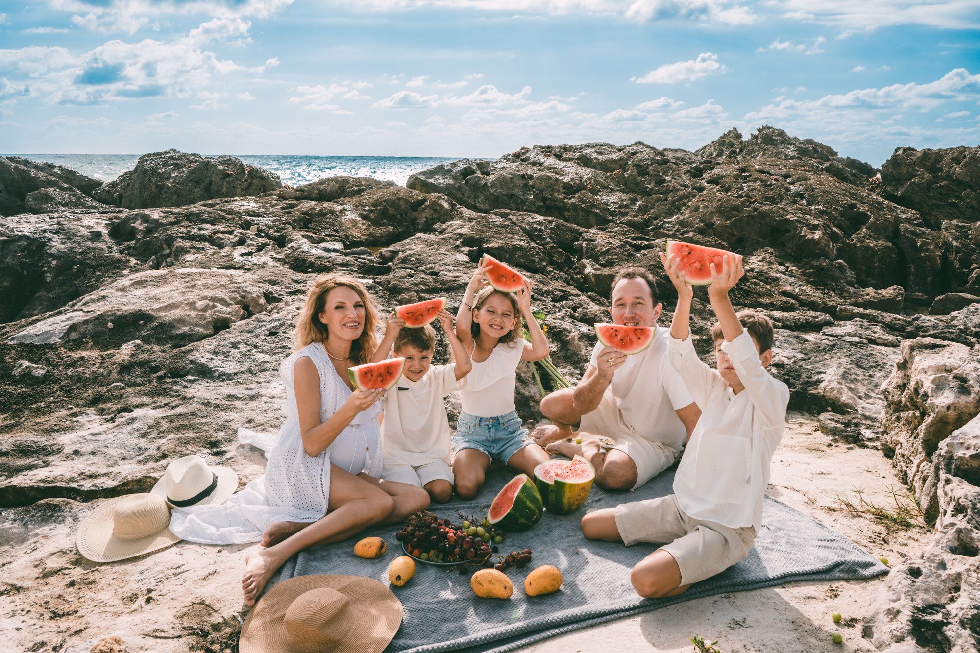 Family at golden hour, Riviera Maya