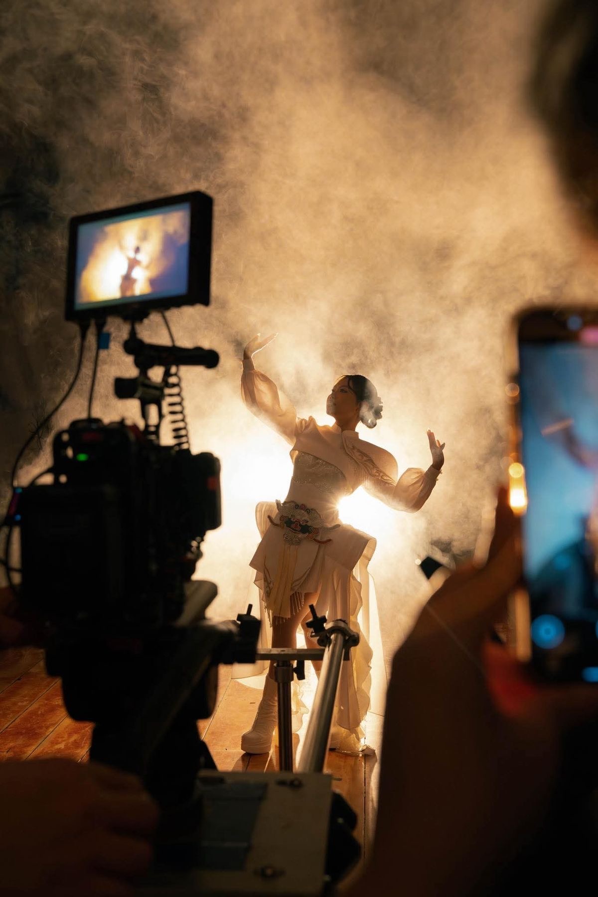 Cinematic film still - photography paired with video